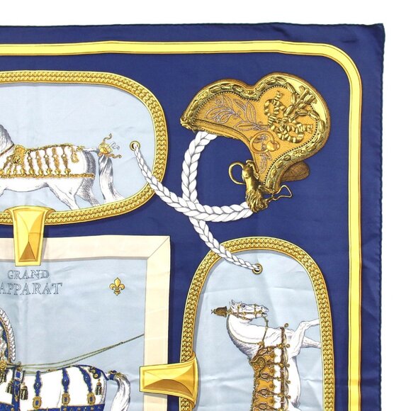 Hermes Blue and Gold Equestrian Scarf - Picture 3 of 9